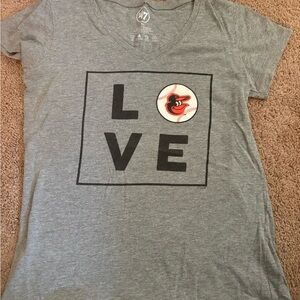 '47 Brand Gray Orioles LOVE T-Shirt with Baseball Graphic